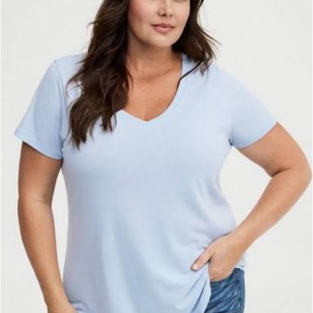torrid Light Blue V-Neck Short Sleeve Top